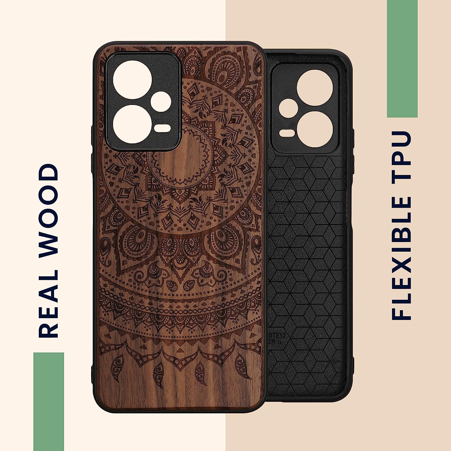 KW Xiaomi Redmi Note 12 5G / Xiaomi Poco X5 5G Θήκη από Φυσικό Ξύλο - Design Indian Sun - Dark Brown - 60891.03