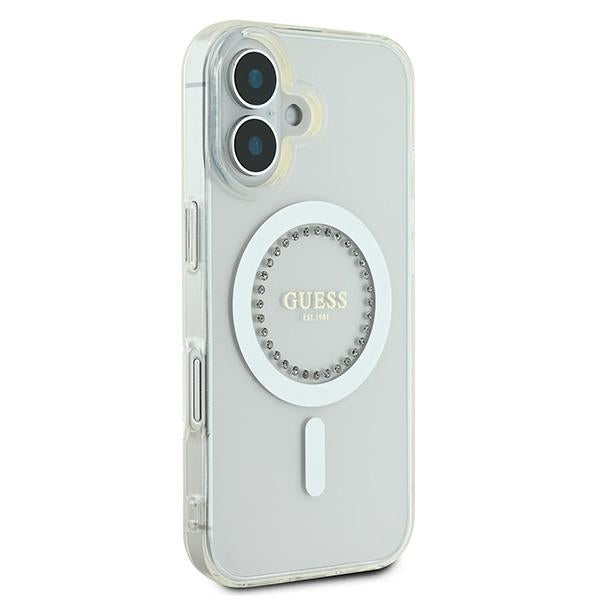 Guess iPhone 16 - IML Rhinestones - MagSafe Σκληρή Θήκη με Πλαίσιο Σιλικόνης - White - GUHMP16SPFTDTEH