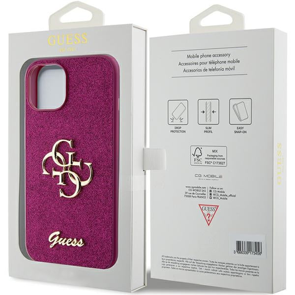 Guess iPhone 15 Glitter Script Big 4G Σκληρή Θήκη με Πλαίσιο Σιλικόνης - Purple - GUHCP15SHG4SGU