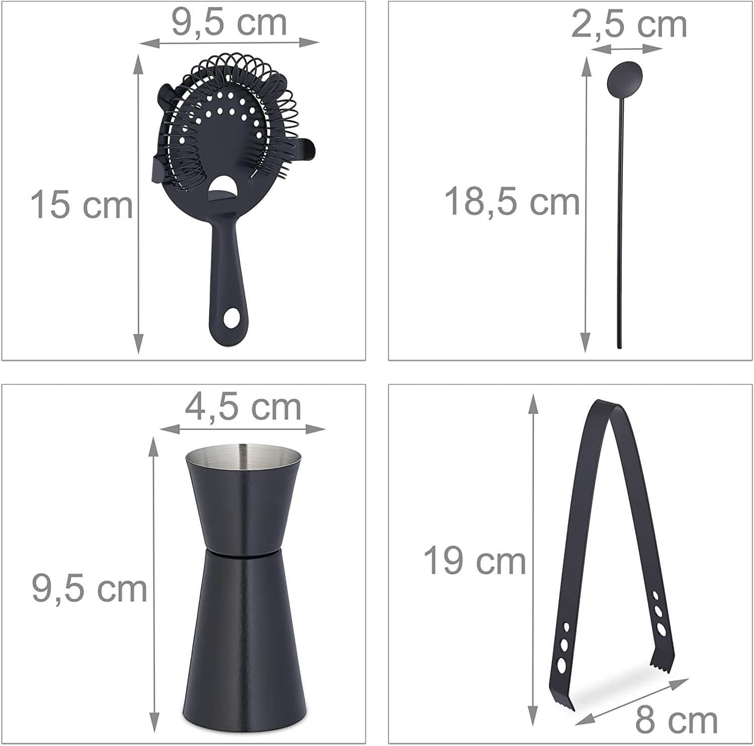 Relaxdays Σετ Κοκτέιλ 5 Τεμαχίων από Ανοξείδωτο Ατσάλι - Black - 4052025983277