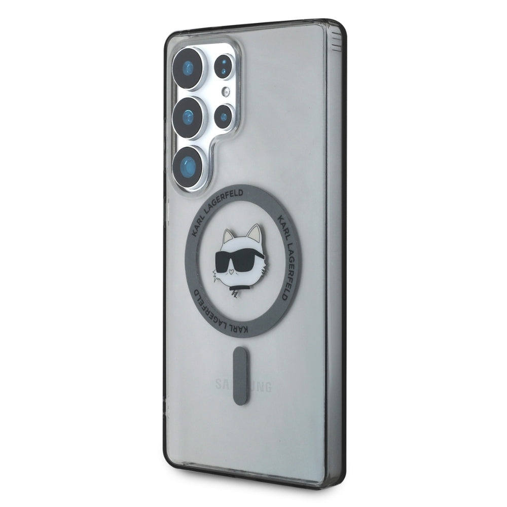 Karl Lagerfeld Samsung Galaxy S25 Ultra - Button Choupette Head Printed Logo - MagSafe Σκληρή Θήκη με Πλαίσιο Σιλικόνης - Black - KLHMS25LHLSCHK