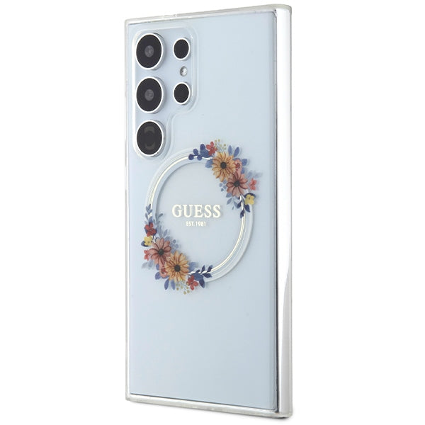 Guess Samsung Galaxy S24 Ultra - IML Flowers Wreath - MagSafe Σκληρή Θήκη με Πλαίσιο Σιλικόνης - Διάφανη - GUHMS24LHFWFCT