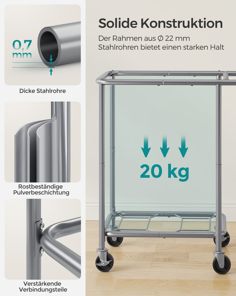 Songmics Τροχήλατο Καλάθι Απλύτων με 2 Χωρίσματα - 140L - Cream White - RLS004W01