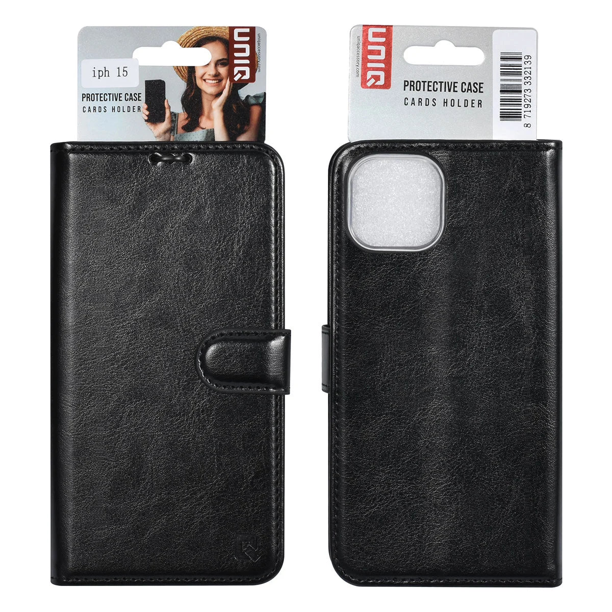 Tuniq iPhone 15 - Θήκη Πορτοφόλι Stand από Δερματίνη - Μαύρη