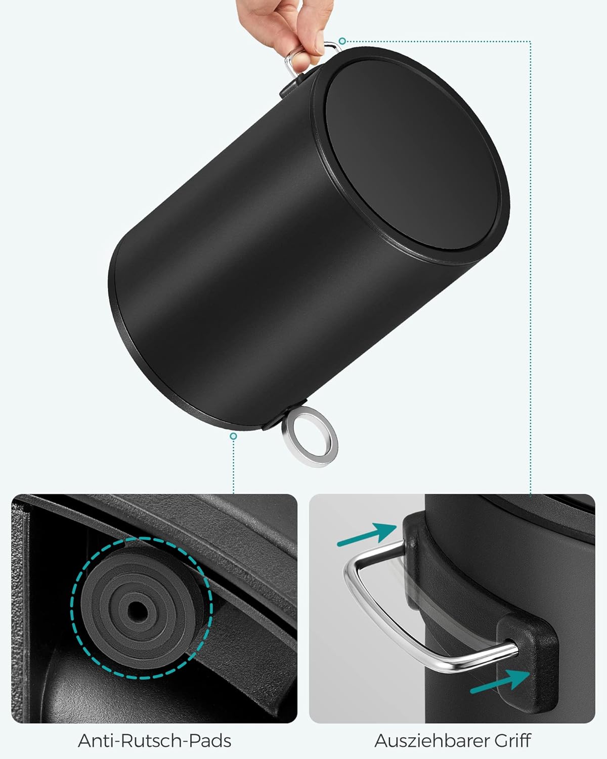 Songmics Κάδος Απορριμμάτων για το Μπάνιο - 3L - Ink Black - LTB011B01