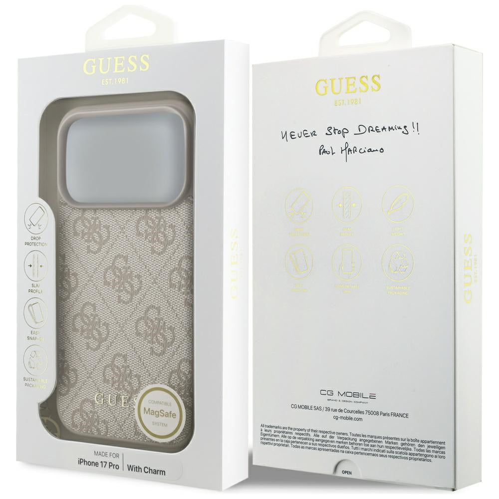 Guess iPhone 17 Pro - 4G Charms Collection MagSafe - Θήκη με Επένδυση Συνθετικού Δέρματος - Pink - GUHMP17LGF4GCP