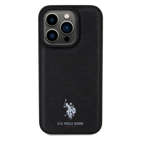 US Polo iPhone 15 Pro Max Yoke Pattern Θήκη με Επένδυση Συνθετικού Δέρματος - Black - USHCP15XPYOK