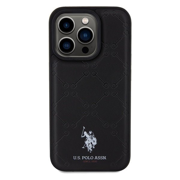 US Polo iPhone 15 Pro Max Yoke Pattern Θήκη με Επένδυση Συνθετικού Δέρματος - Black - USHCP15XPYOK