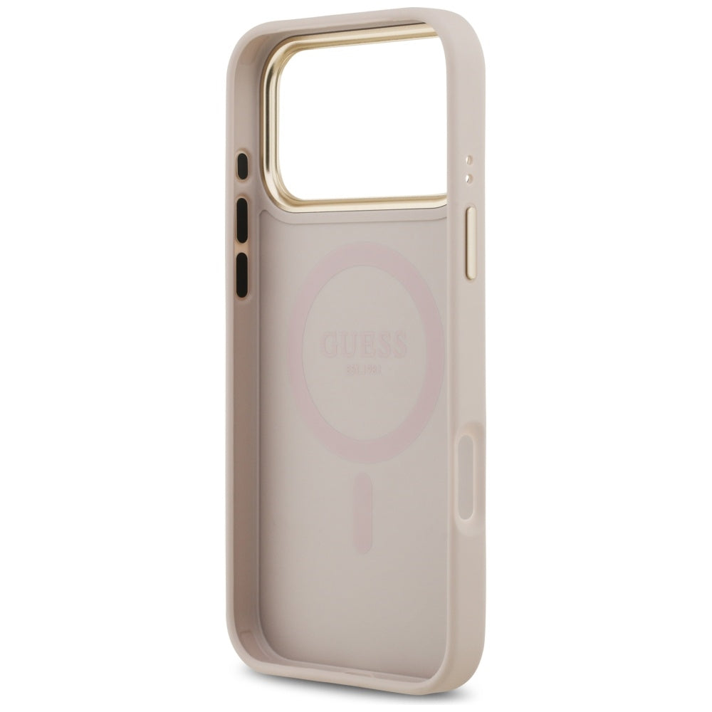 Guess iPhone 17 Pro Max - 4G PU Classic Logo MagSafe - Σκληρή Θήκη με Πλαίσιο Σιλικόνης και Επένδυση Οικολογικού Δέρματος - Pink - GUHMP17XP4MSEGCP