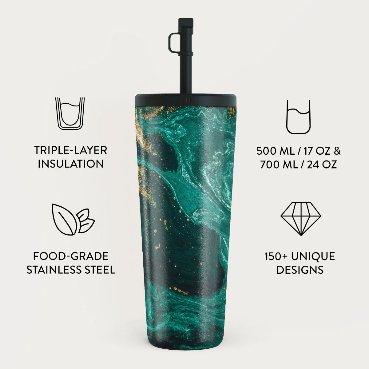 Burga Κούπα θερμός από Ανοξείδωτο Ατσάλι με καλαμάκι - 700ml - Emerald Pool