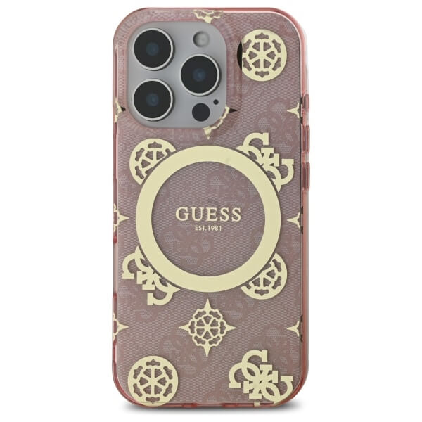 Guess iPhone 16 Pro - IML Peony On 4G Background MagSafe - Θήκη με Επένδυση Συνθετικού Δέρματος - Pink - GUHMP16LH4PYEEP