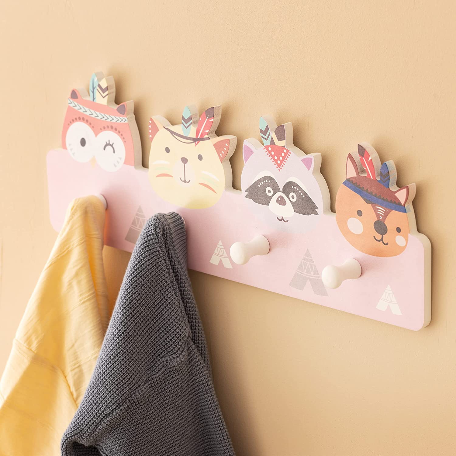 Navaris Παιδική Ξύλινη Κρεμάστρα Τοίχου - Design Animal - Multicolor - 57763.01