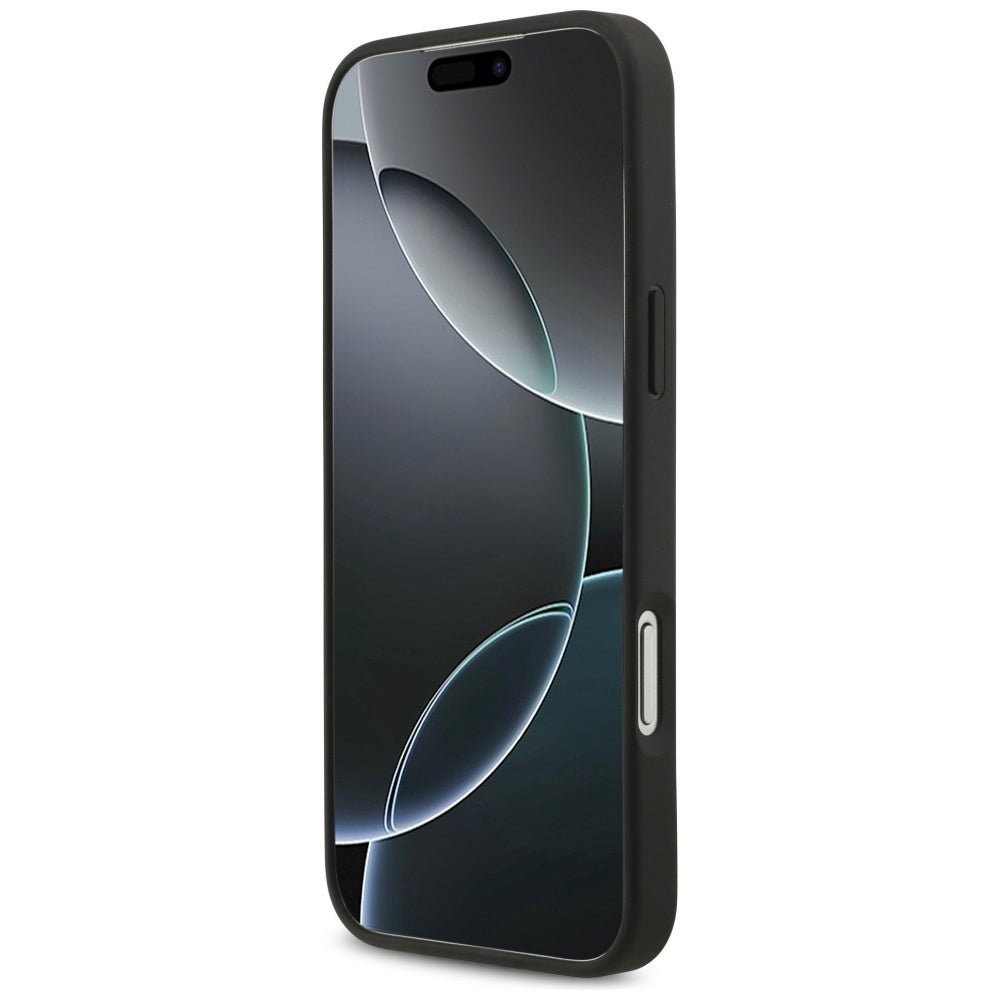 Guess iPhone 17 Pro Max - 4G Strap Triangle Logo MagSafe - Σκληρή Θήκη με Επένδυση Συνθετικού Δέρματος και Λουράκι - Black - GUHMP17XP4TSDPPSK