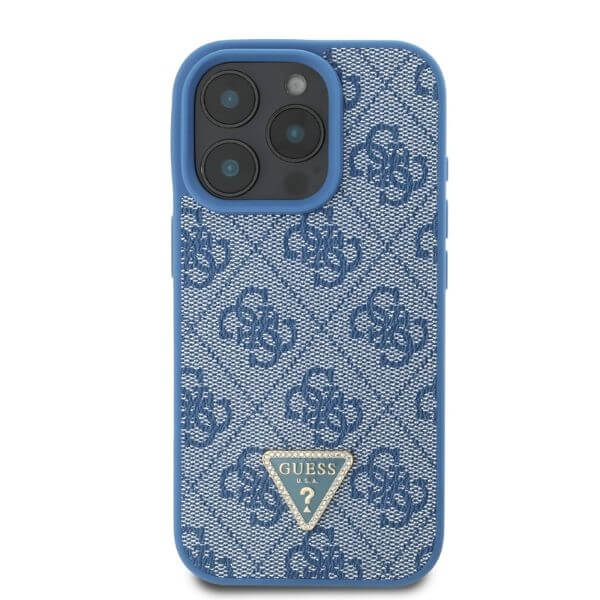 Guess iPhone 16 Pro - Leather 4G Triangle Strass - Θήκη με Επένδυση Συνθετικού Δέρματος - Blue - GUHCP16LP4TDPB