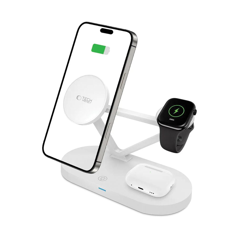 Tech-Protect QI15W-A41 3in1 Ασύρματος Μαγνητικός Φορτιστής MagSafe - White