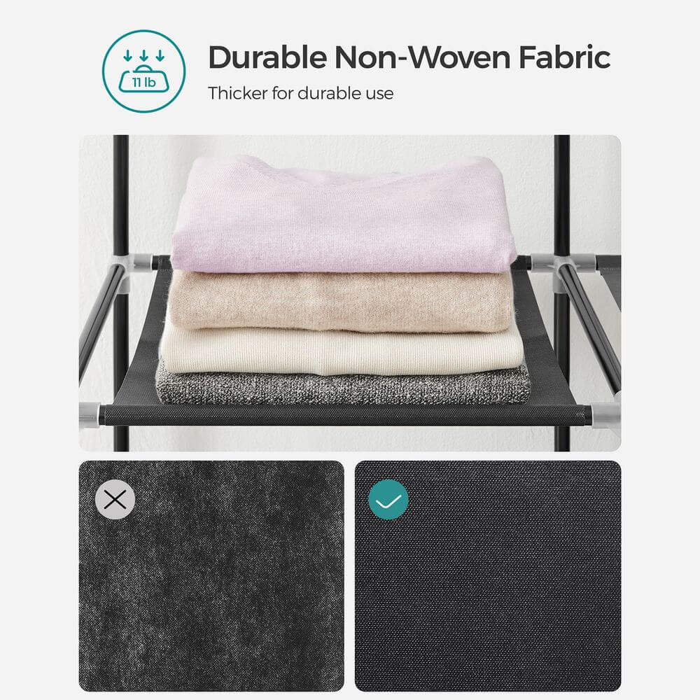 Songmics Υφασμάτινη Ντουλάπα με Ράγα Ρούχων και Ράφια - 45 x 170 x 167 cm - Black - RYG094B02