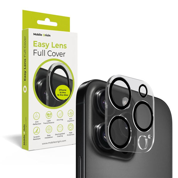 Mobile Origin iPhone 15 Pro / iPhone 15 Pro Max Easy Lens Full Cover 9H Αντιχαρακτικό Γυαλί για την Κάμερα - Διάφανο
