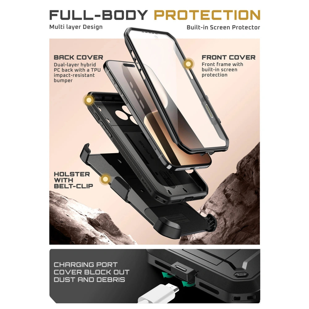 Supcase iPhone 17 Pro Max - Unicorn Beetle Pro - Σκληρή Θήκη με Προστασία Οθόνης και Stand - Black