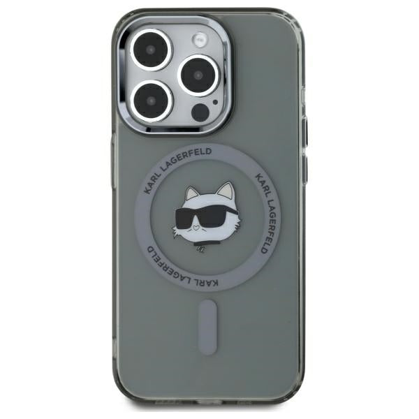 Karl Lagerfeld iPhone 15 Pro Max - IML Metal Choupette Head - MagSafe Σκληρή Θήκη με Πλαίσιο Σιλικόνης - Black - KLHMP15XHLSCHK