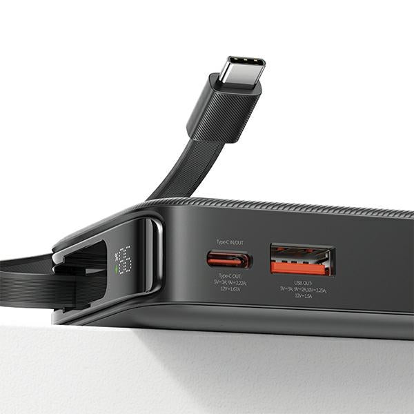 USAMS CD242 XY Series PowerBank 10000mAh 20W με Ενσωματωμένο Καλώδιο Type-C - Black