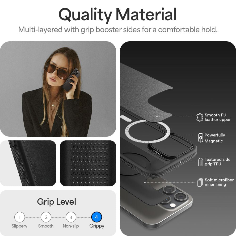 Spigen Cyrill iPhone 16 Pro Classic Charm Mag Σκληρή Θήκη MagSafe με Πλαίσιο Σιλικόνης και Λουράκι - Black