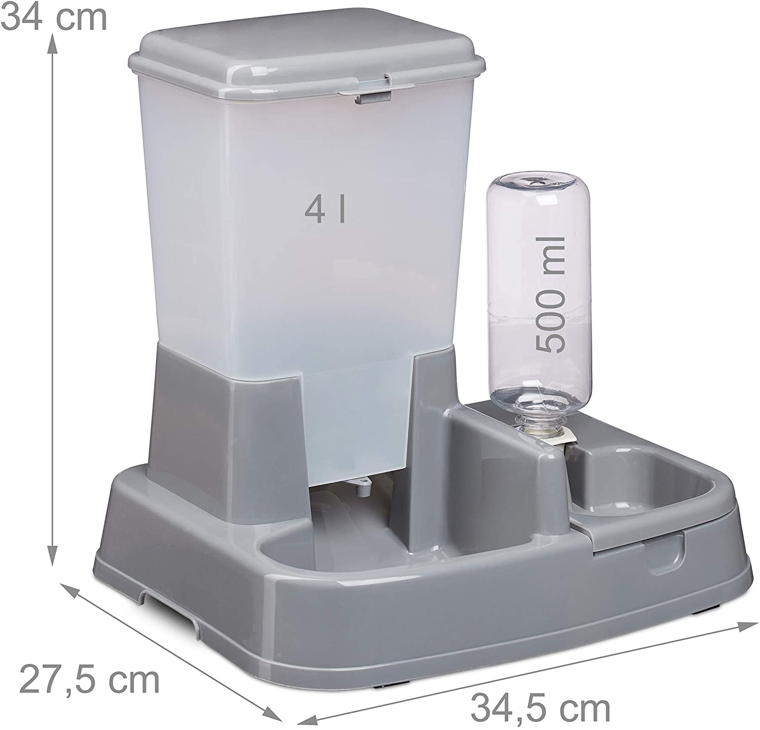 Relaxdays Διανομέας Τροφής και Νερού για Κατοικίδια - 4L - Dark Grey - 4052025944445