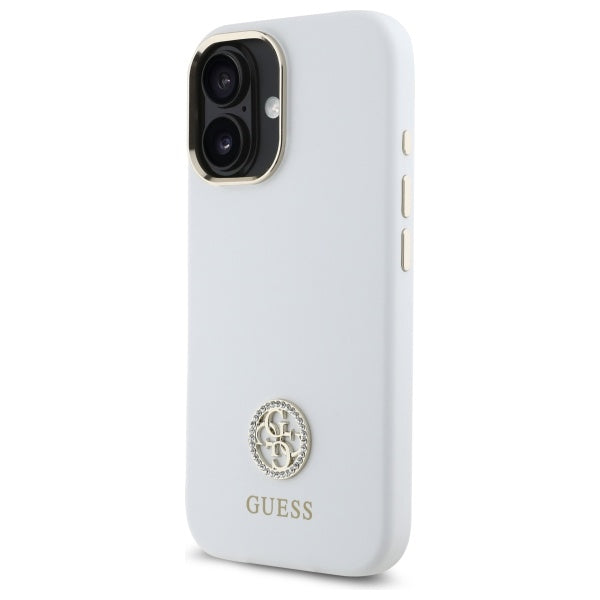 Guess iPhone 16 - Silicone Logo Strass 4G - Σκληρή Θήκη με Πλαίσιο Σιλικόνης - White - GUHCP16SM4DGPH