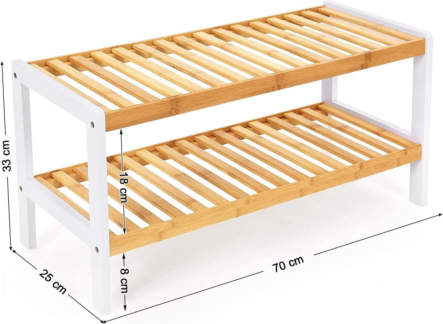 Songmics Παπουτσοθήκη με 2 Ράφια από Μπαμπού - Natural / White - LBS02H