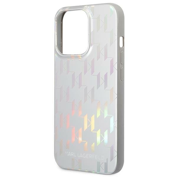 Karl Lagerfeld iPhone 14 Pro - Iridescent Monogram Σκληρή Θήκη με Πλαίσιο Σιλικόνης - Silver - KLHCP14LLGMMSV3