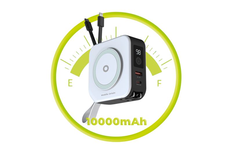 Mobile Origin Powerbank 10000mAh & Φορτιστής Ταξιδίου 15W με Ενσωματωμένα Καλώδια Lightning και Type-C - White