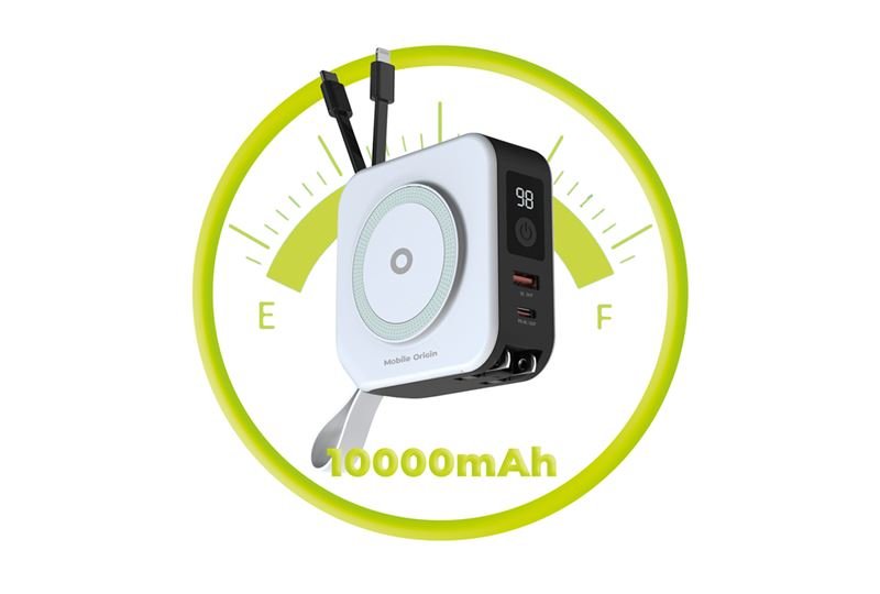 Mobile Origin Powerbank 10000mAh & Φορτιστής Ταξιδίου 15W με Ενσωματωμένα Καλώδια Lightning και Type - C - White
