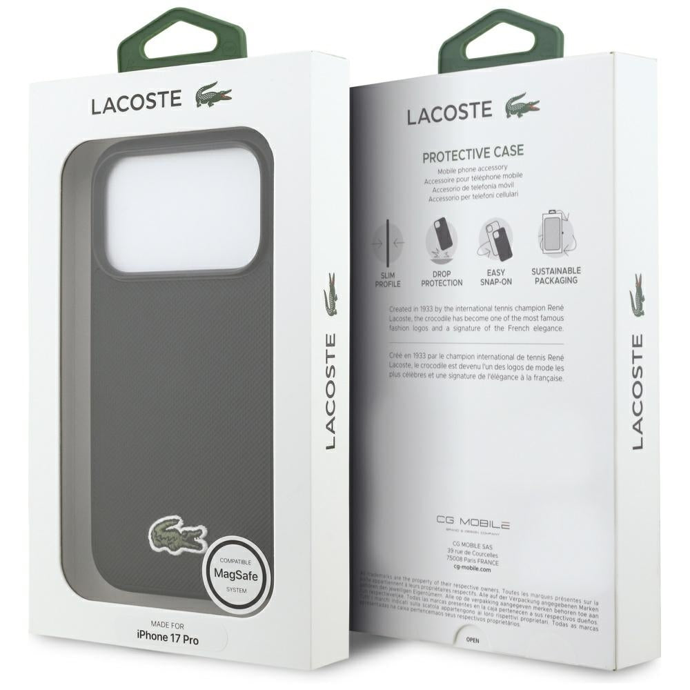 Lacoste iPhone 17 Pro - Iconic Petit Pique Woven Logo MagSafe - Σκληρή Θήκη με Πλαίσιο Σιλικόνης - Black
