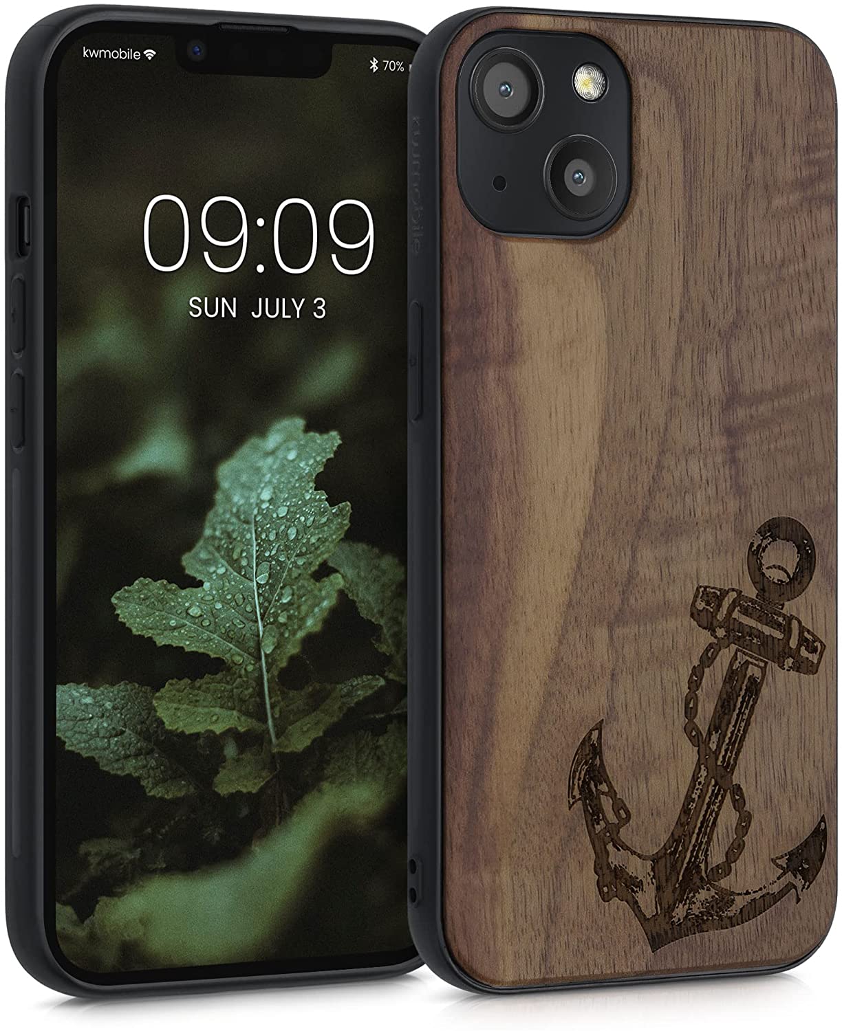 KW iPhone 13 Θήκη από Φυσικό Ξύλο Design Anchor Vintage - Dark Brown - 55953.04