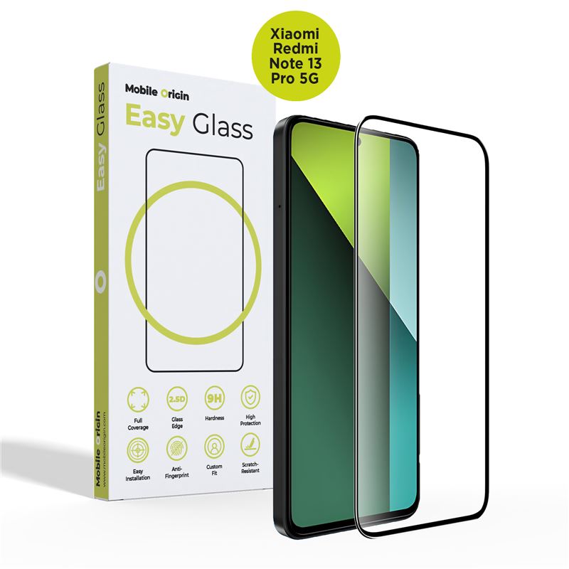 Mobile Origin Xiaomi Redmi Note 13 Pro 5G EasyGlass Case Friendly 9H Full Screen Full Glue Tempered Glass Αντιχαρακτικό Γυαλί Οθόνης - Black