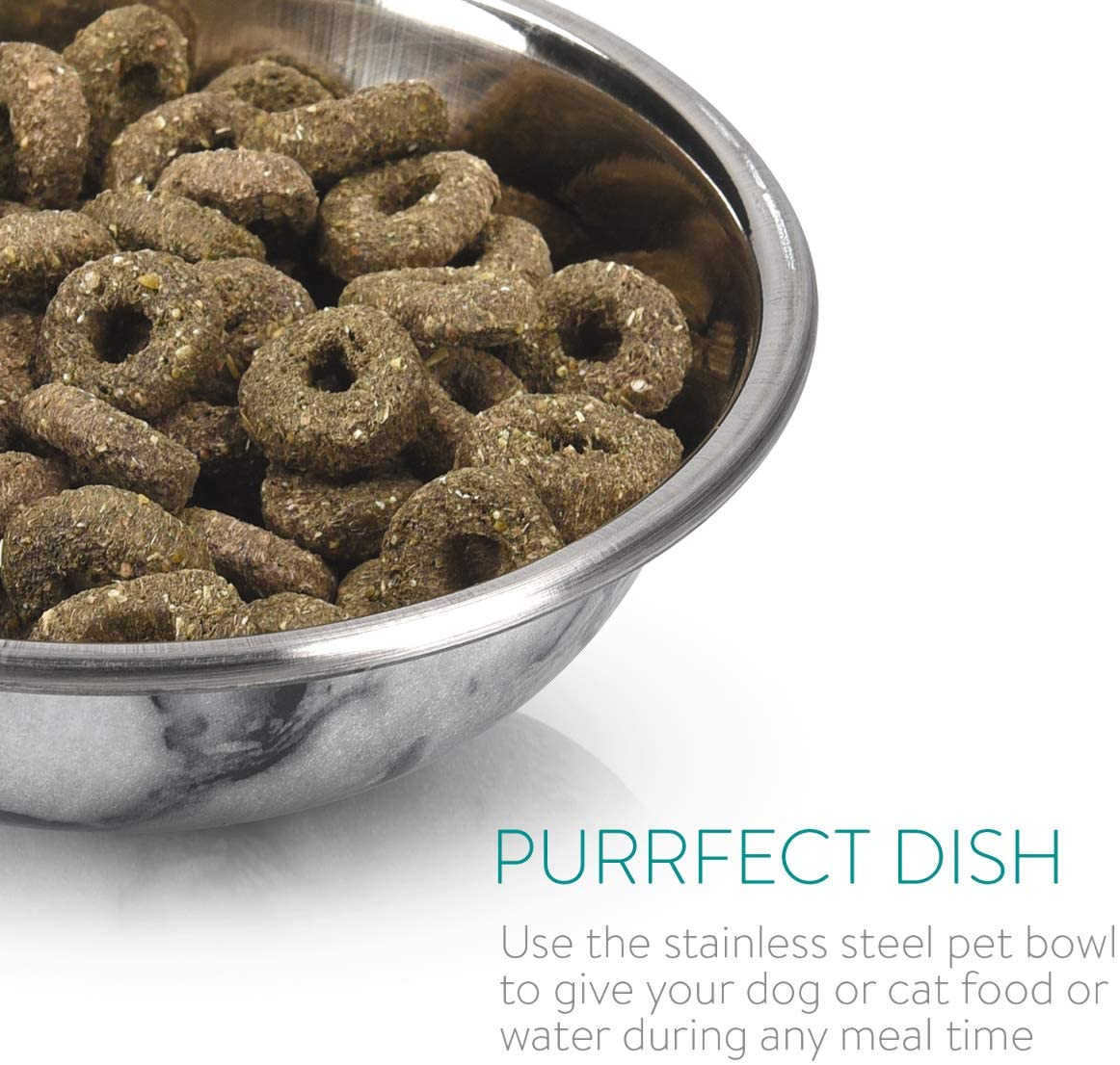 Navaris Ανοξείδωτo Μπολ Φαγητού για Γάτες και Σκύλους - Design Marble - 350 ml - Silver - 46948.1