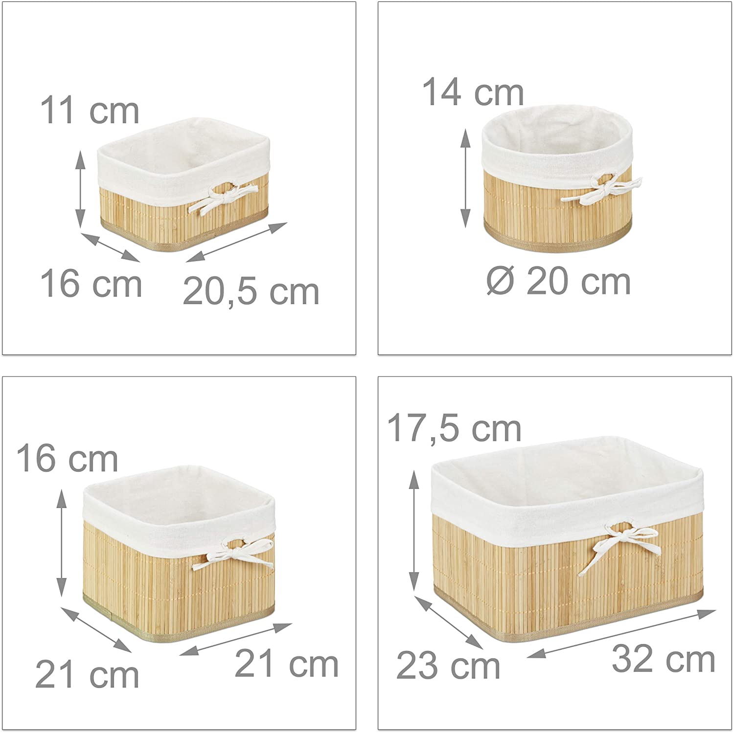 Relaxdays Σετ με 4 Καλάθια Αποθήκευσης από Bamboo - Natural - 4052025217860