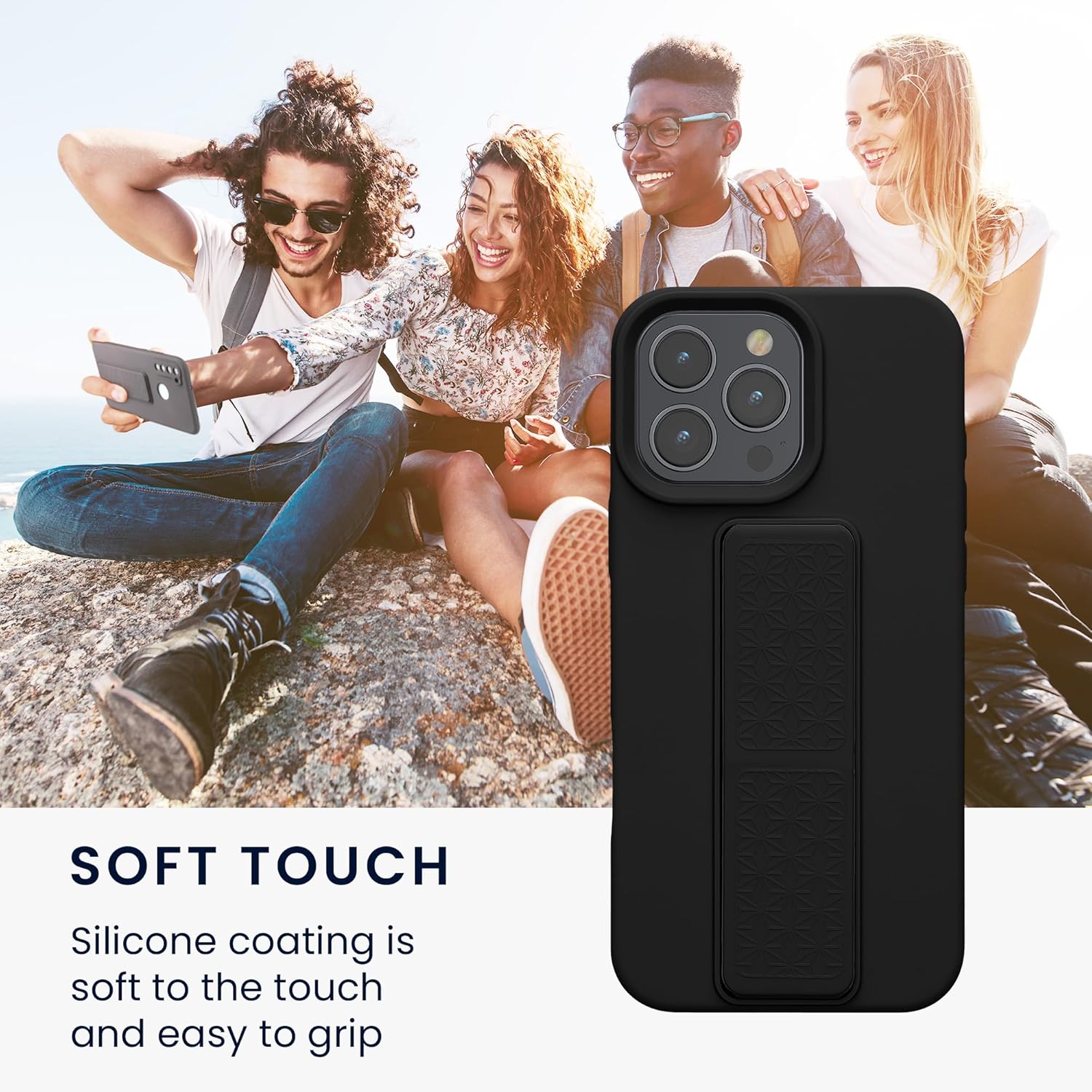 KW iPhone 16 Pro Max Θήκη Σιλικόνης TPU με Finger Holder - Black