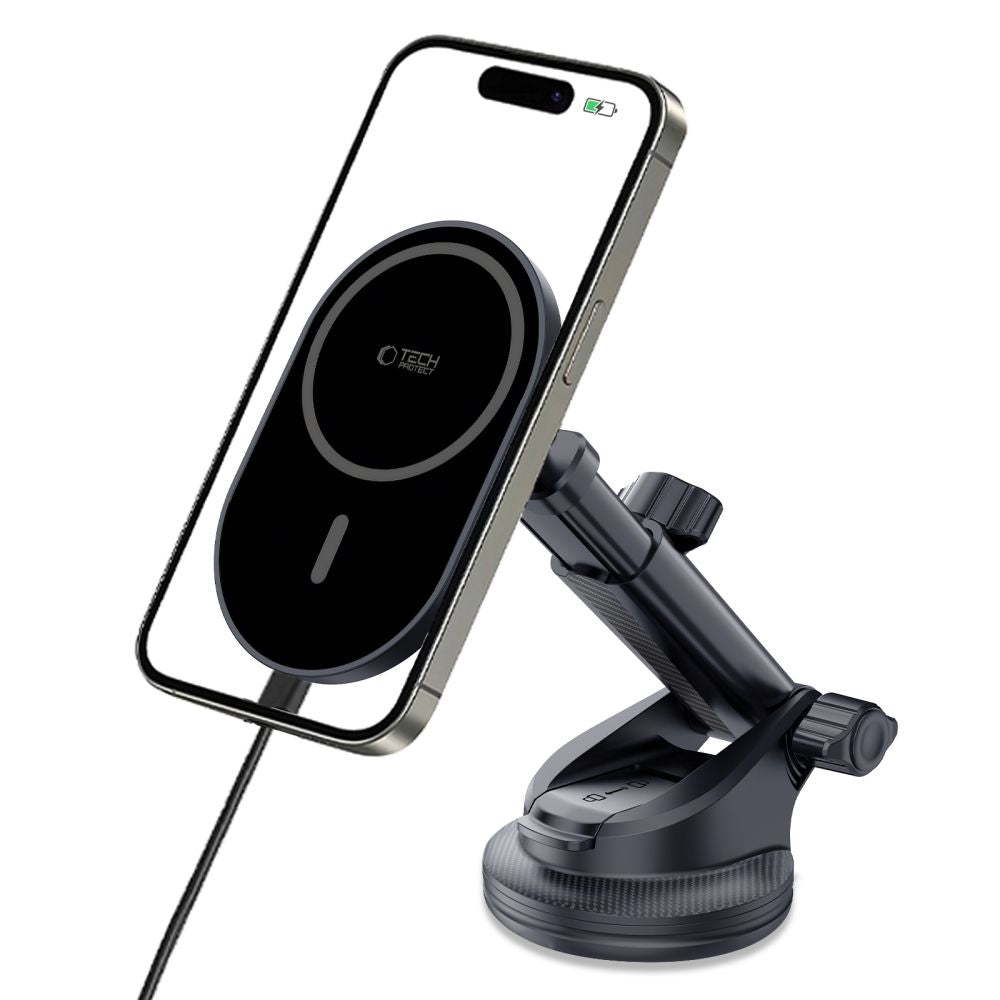 Tech-Protect MM15W-V6 Μαγνητική Βάση για το Ταμπλό και τον Αεραγωγό του Αυτοκινήτου με Ασύρματη Φόρτιση MagSafe 15W - Black / Black