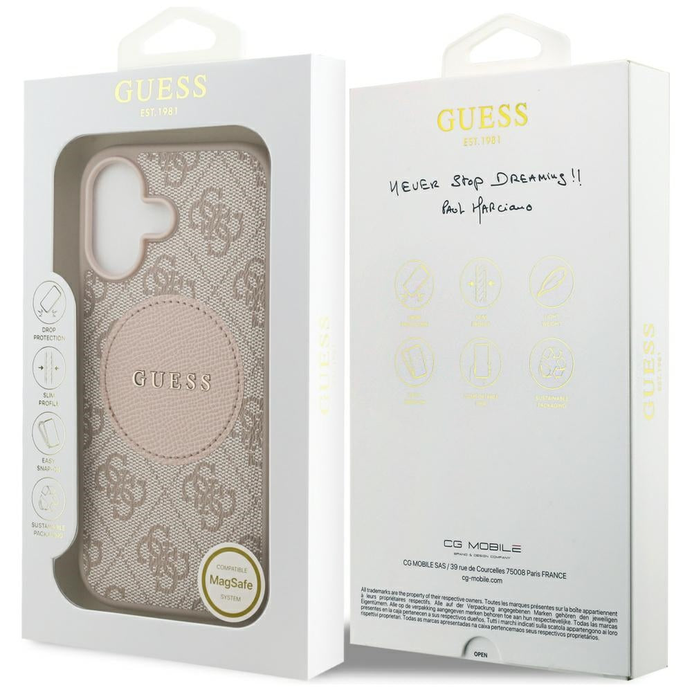 Guess iPhone 17 - 4G Circle Classic Logo MagSafe - Θήκη με Επένδυση Συνθετικού Δέρματος - Pink - GUHMP17SP4PGRSGP