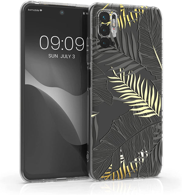 KW Xiaomi Redmi Note 10 5G / Poco M3 Pro 5G Θήκη Σιλικόνης TPU Design Palm Leaves - Yellow / Grey - Διάφανη - 54950.03