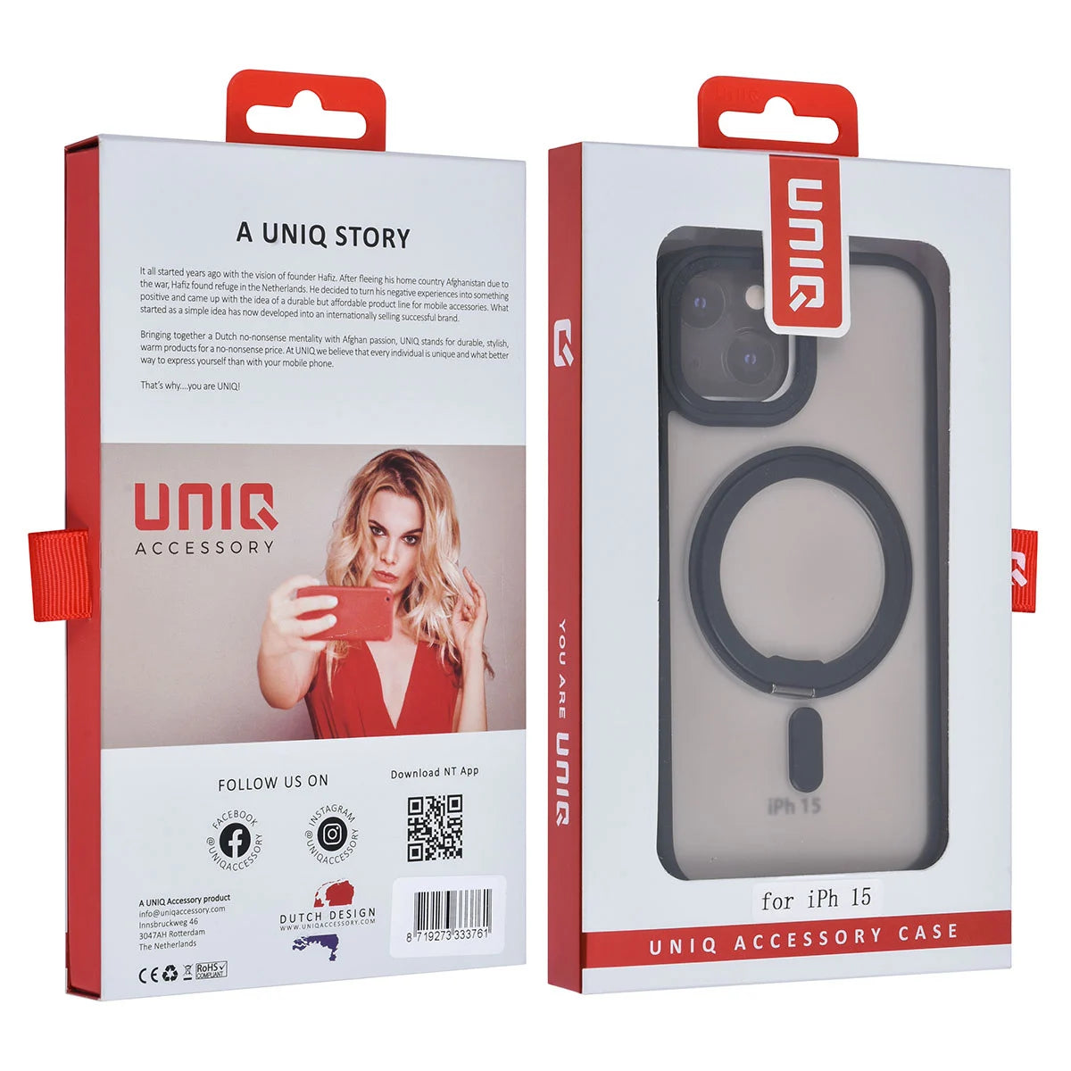 Tuniq iPhone 15 - Σκληρή MagSafe Θήκη με Περιστρεφόμενο Δαχτυλίδι Συγκράτησης - Ημιδιαφανή / Μαύρη