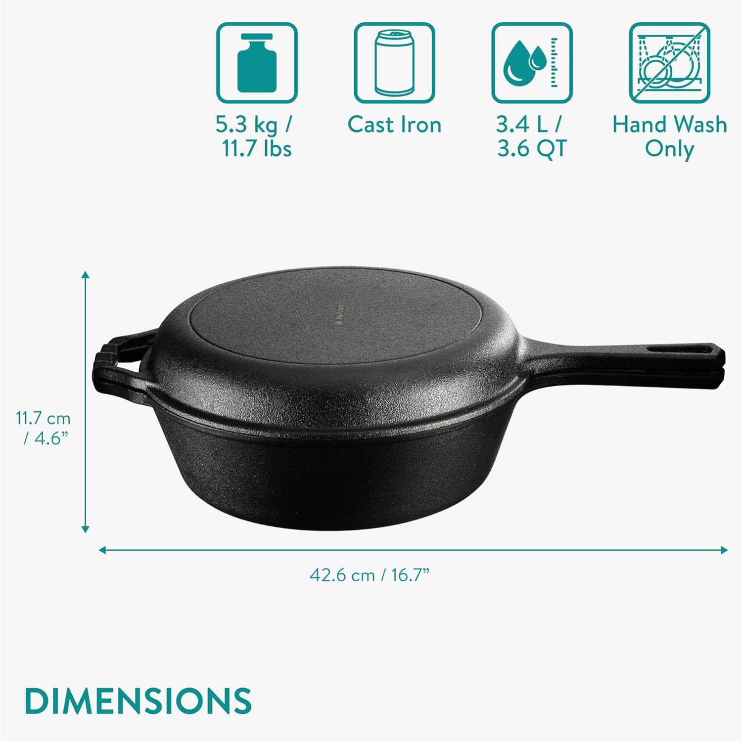 Navaris Μαντεμένιο Βαθύ Tηγάνι με Καπάκι / Τηγάνι - 3.4 L - Black - 61695.01