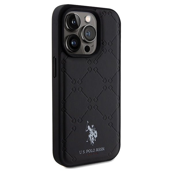 US Polo iPhone 15 Pro Max Yoke Pattern Θήκη με Επένδυση Συνθετικού Δέρματος - Black - USHCP15XPYOK