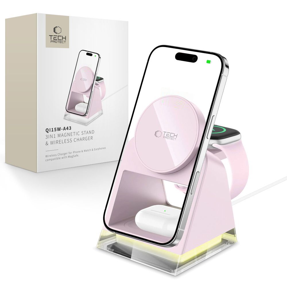 Tech - Protect QI15W - A43 3in1 Ασύρματος Μαγνητικός Φορτιστής MagSafe - Baby Pink