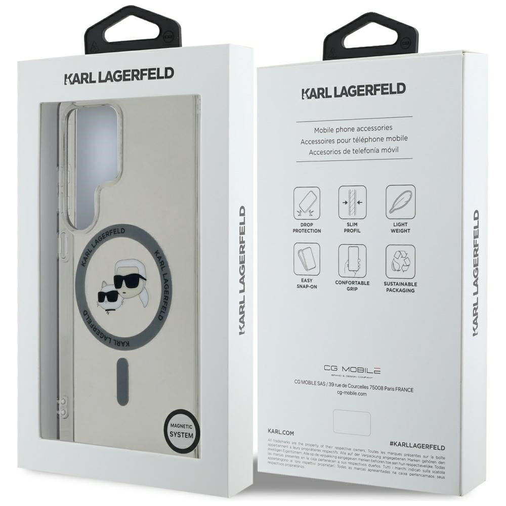Karl Lagerfeld Samsung Galaxy S25 Ultra - Button Karl and Choupette Heads Printed Logo - MagSafe Σκληρή Θήκη με Πλαίσιο Σιλικόνης - Black - KLHMS25LHLSKCK