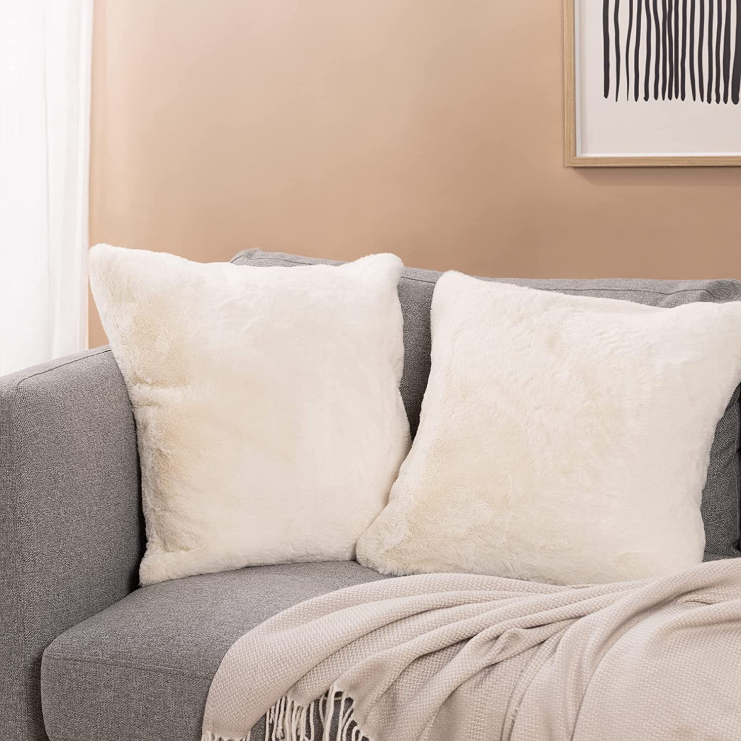 Navaris Σετ με 2 Γούνινα Καλύμματα Μαξιλαριών - Beige - 55427.02.16