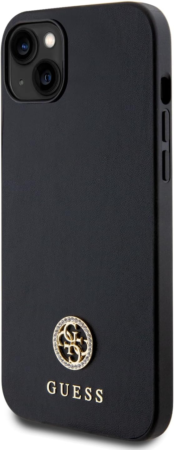 Guess iPhone 15 Plus 4G Strass Metal Logo Θήκη με Επένδυση Συνθετικού Δέρματος - Black - GUHCP15MPS4DGPK