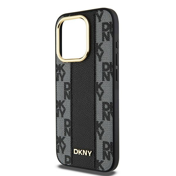 DKNY iPhone 15 Pro - Leather Checkered Mono Pattern MagSafe Σκληρή Θήκη με Επένδυση Συνθετικού Δέρματος - Black