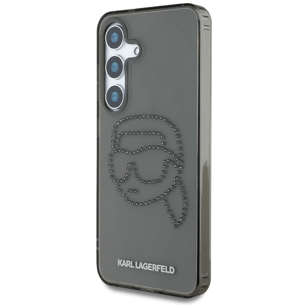 Karl Lagerfeld Samsung Galaxy S25 - Rhinestones Karl Head Logo - Σκληρή Θήκη με Πλαίσιο Σιλικόνης - Black - KLHCS25SHKHDCELK