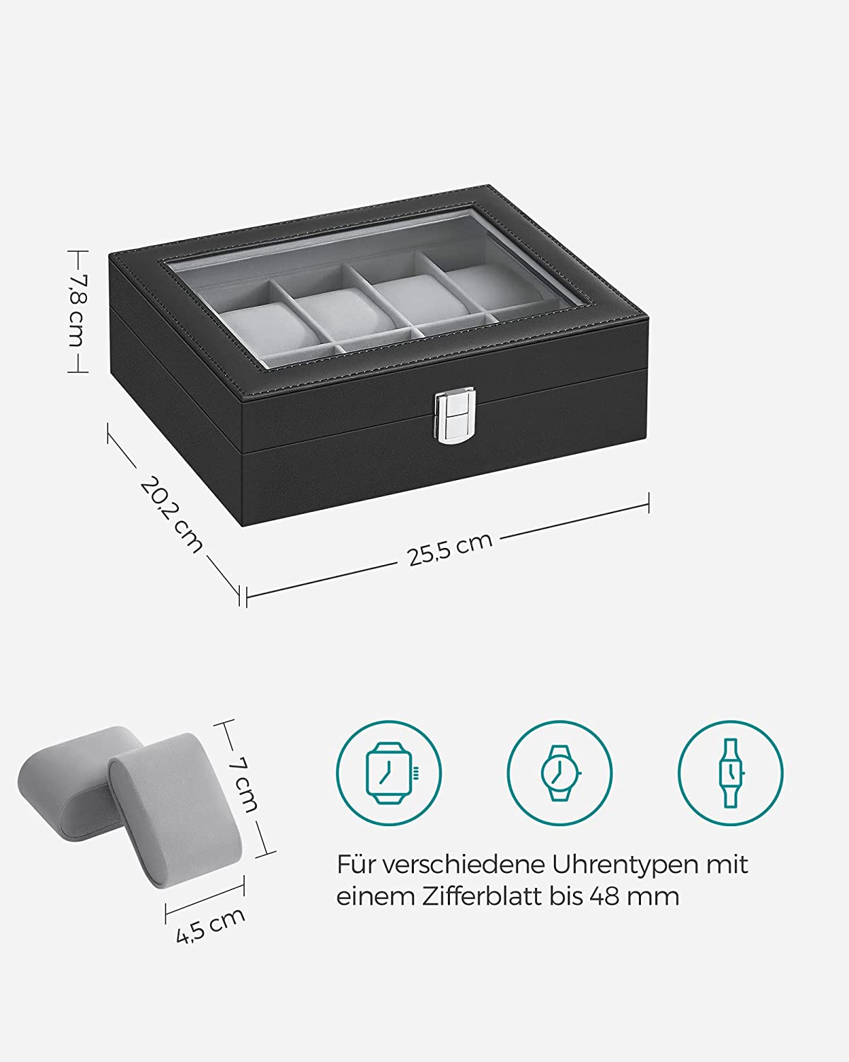 Songmics Θήκη Αποθήκευσης για 10 Ρολόγια - Grey - JWB010BK